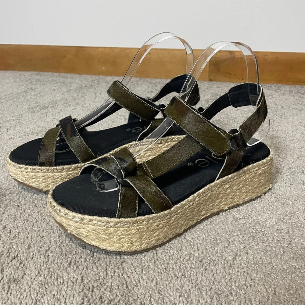 Nicole Women's Pathbreaker Green Camo Calf Hair Espadrille Wedge Sandal‎ size 8M